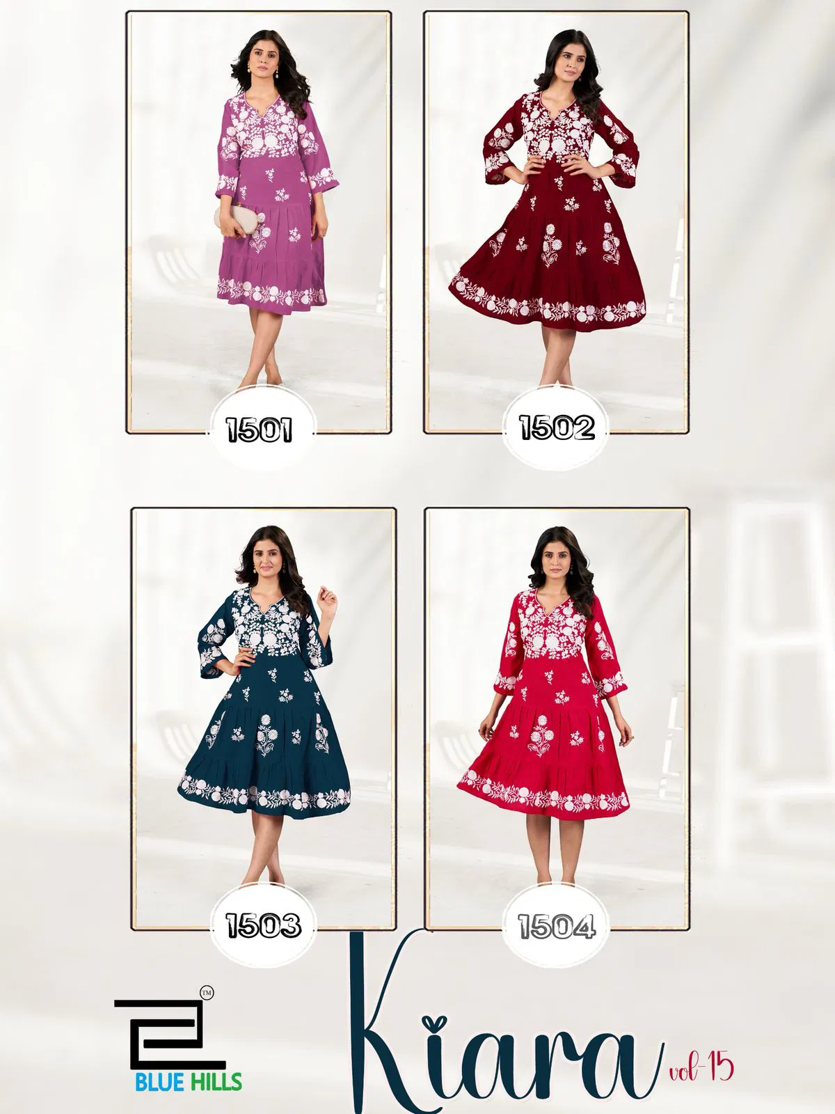 Kiara Vol 15 By Blue Hills Rayon Lucknavi Kurtis Exporters In India